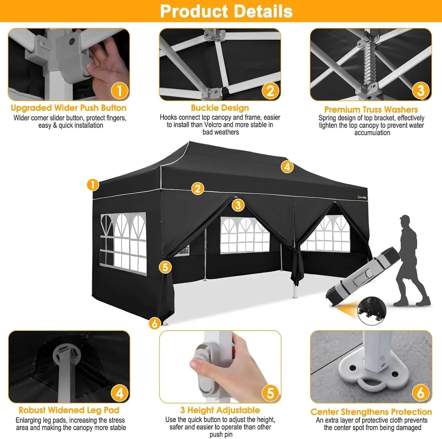 10x20 Heavy Duty Pop up Canopy Tent with Sidewalls for Outdoor Parties Events Wedding Commercial Use with Roller