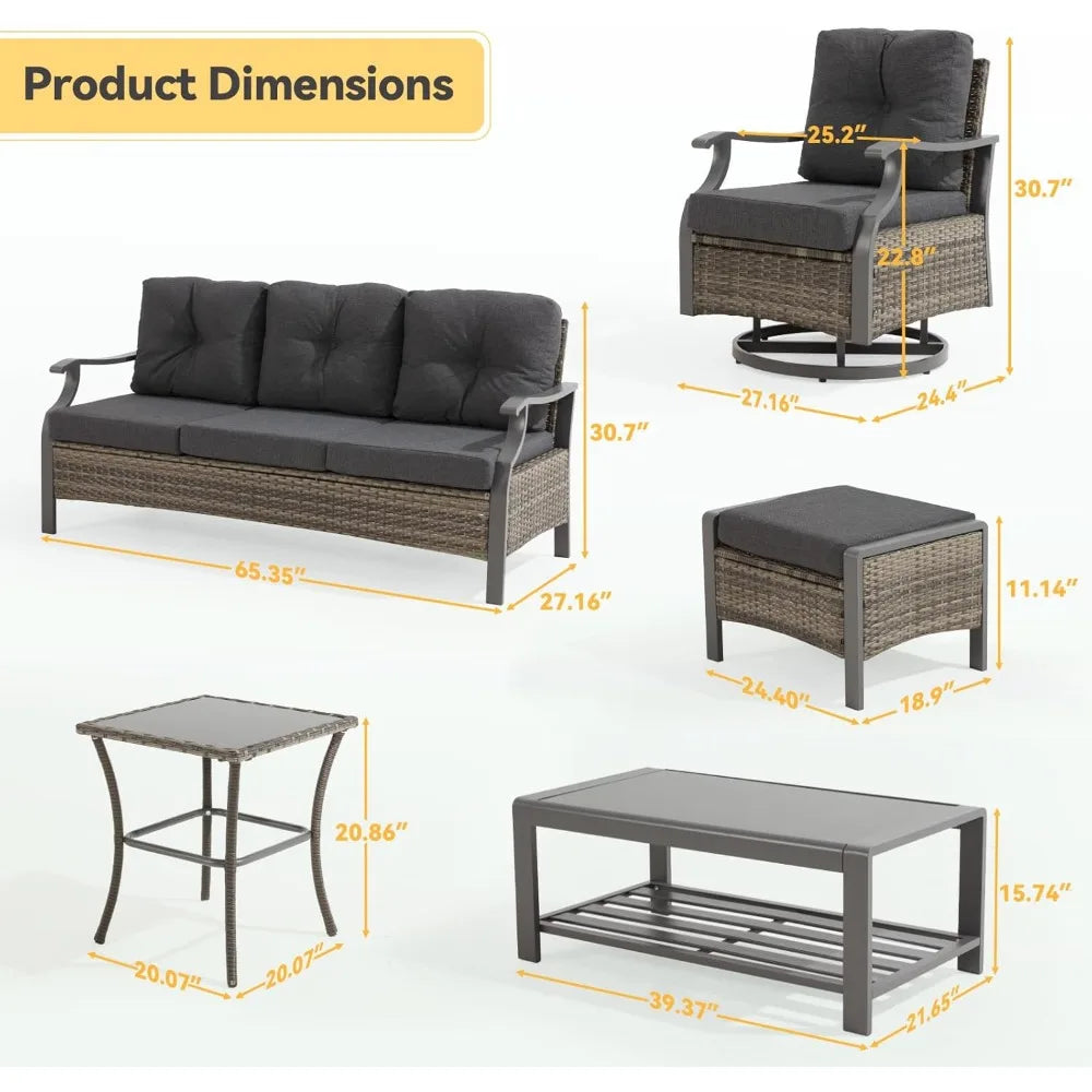 7 Pieces Metal Patio Furniture Set Outdoor Conversation Set Sectional Sofa with Swivel Chairs for Garden Deck Backyard