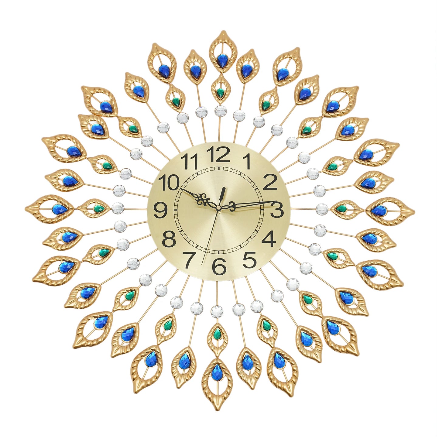 Peacock Feather Decorative Wall Clock Quartz Movement Quiet Home Office Decor Timepiece
