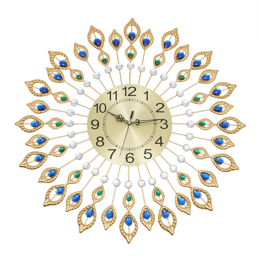 Peacock Feather Decorative Wall Clock Quartz Movement Quiet Home Office Decor Timepiece