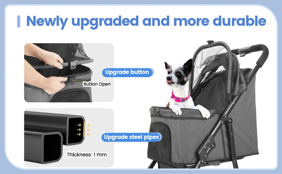 Wedyvko Pet Stroller 360 Rotate Wheels Dog Carrier with Brakes And Basket for Small to Medium Sized Dogs Breathable Metal Frame
