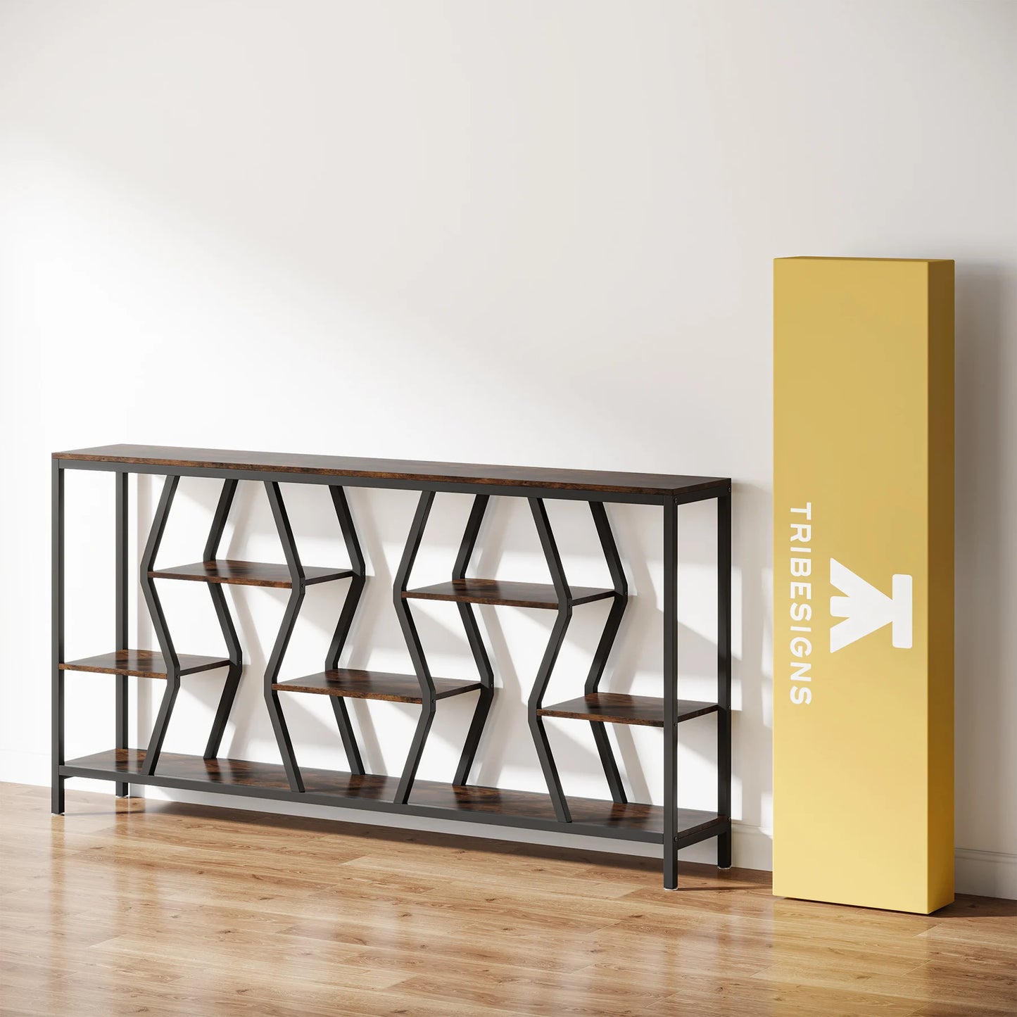 Tribesigns 70.9 Inch Sofa Console Table with 4-Tier Wood Storage Shelves Industrial Style Extra Long Narrow Entryway Accent Table