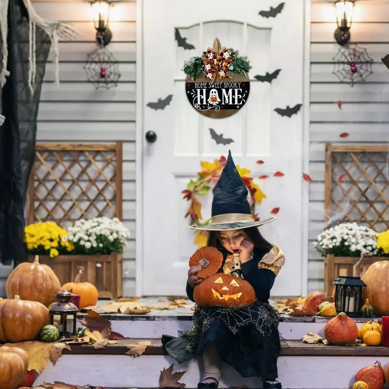 Seasonal Welcome Sign Welcome Door HOME Sign Spooky Decor Rustic Round Wood Wreaths For Halloween And Thanksgiving Festive