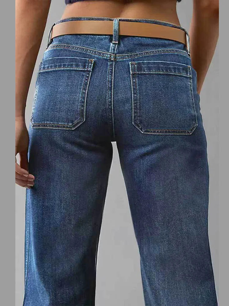 Women's Street Denim Jeans 2025 Autumn Patchwork High Waist Zipper Fly Ripped Retro Long Pants