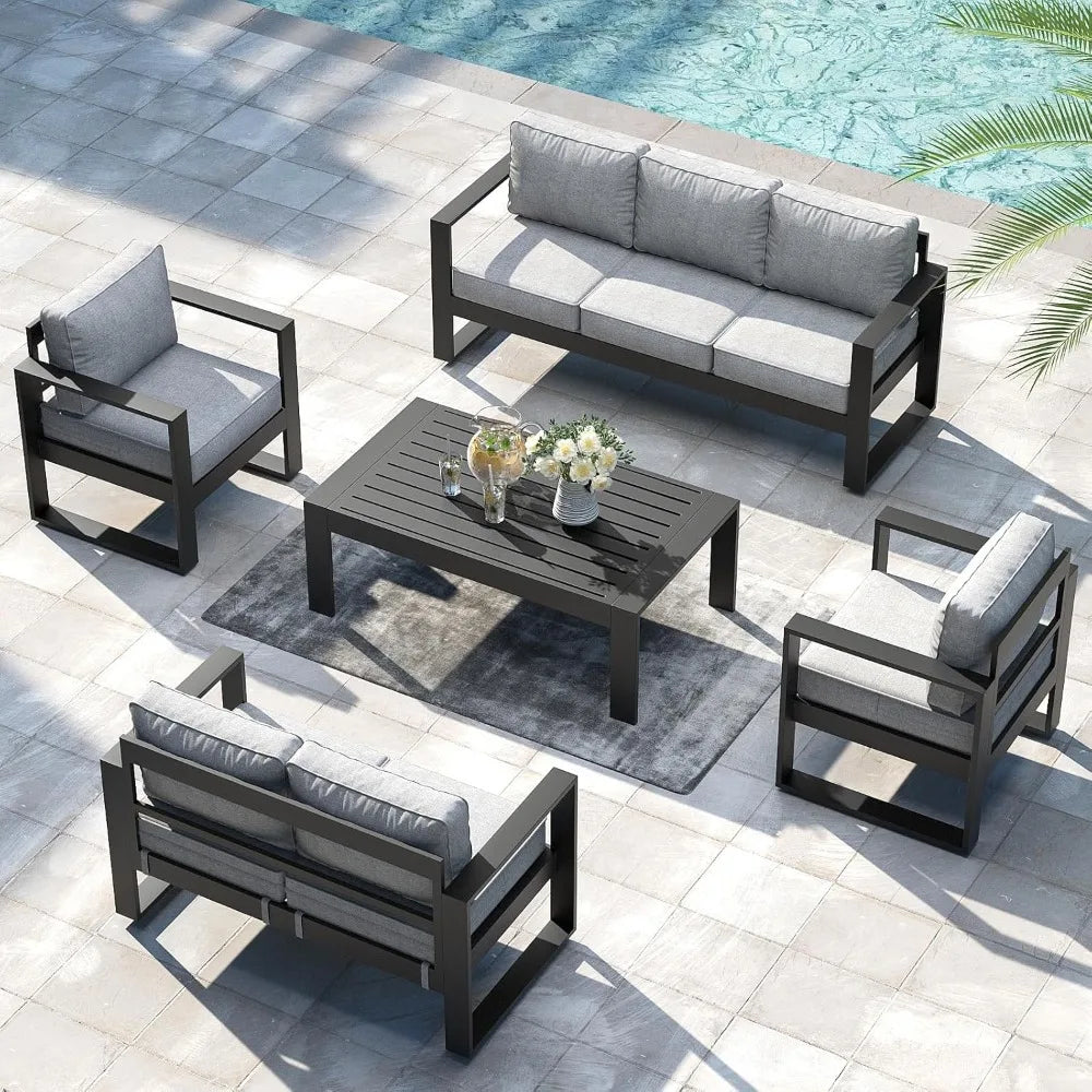 Outdoor Patio Aluminum Armchairs Set Of 2 With Cushions