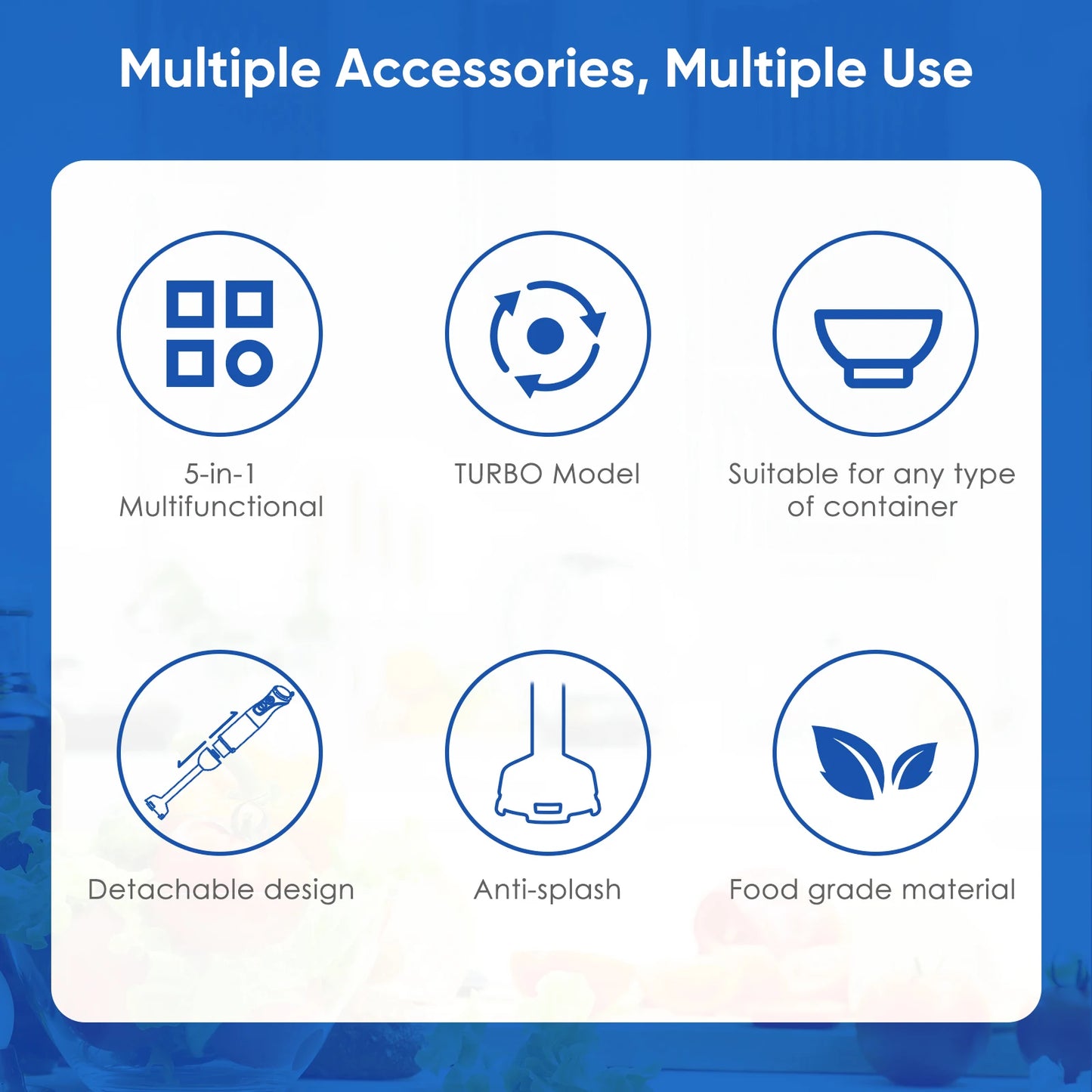 BioloMix 5 in 1 Immersion Hand Blender 1500 Watt Powerful Stainless Steel Blade Food Processor Smoothie Maker Baby Food Puree Tool