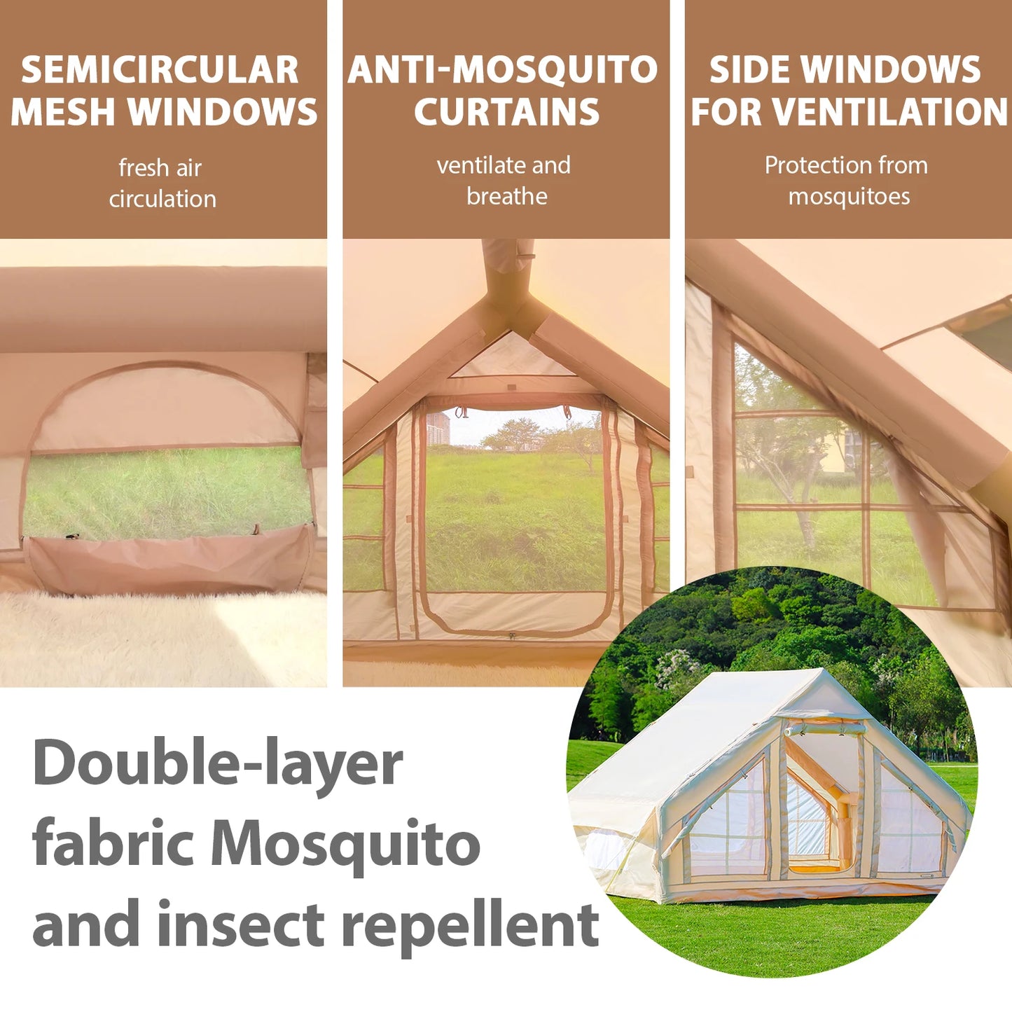 Inflatable Camping Tent 4-6 People 67.81 Square Feet With Stove Jack Glamping Tent