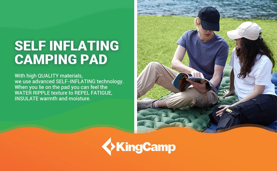 KingCamp Ultralight Self-Inflating Sleeping Pad with Built-In Foot Pump And Pillow for Hiking Traveling Air Mattress