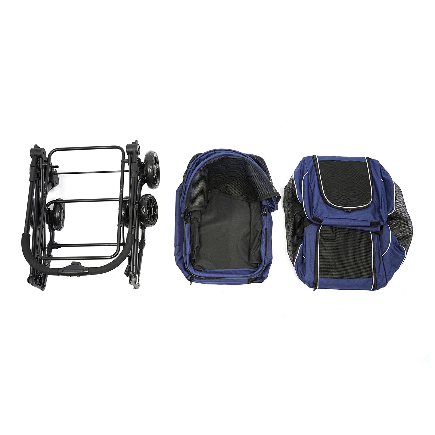 Foldable Pet Stroller Double Dog Cat Carrier with Storage Basket Travel Camping Iron Oxford Cloth Dog Travel Stroller for All Breeds