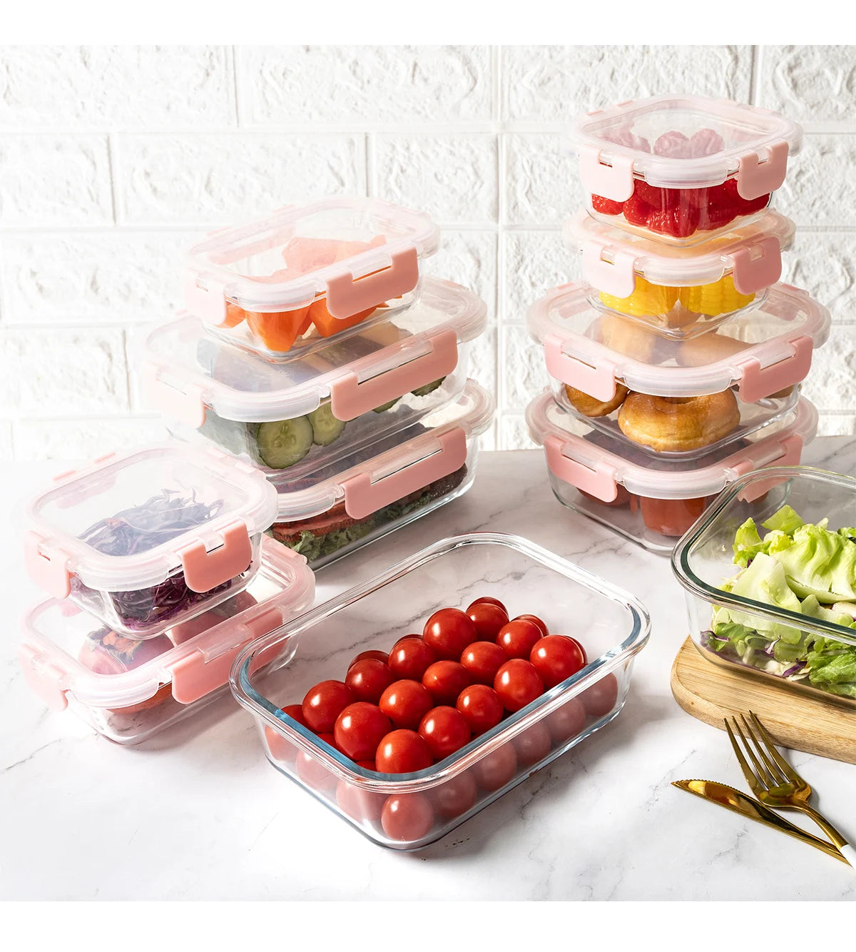 16 Piece Glass Food Storage Containers Set Leakproof Airtight BPA Free Microwave Oven Safe Stackable Kitchen Organizers