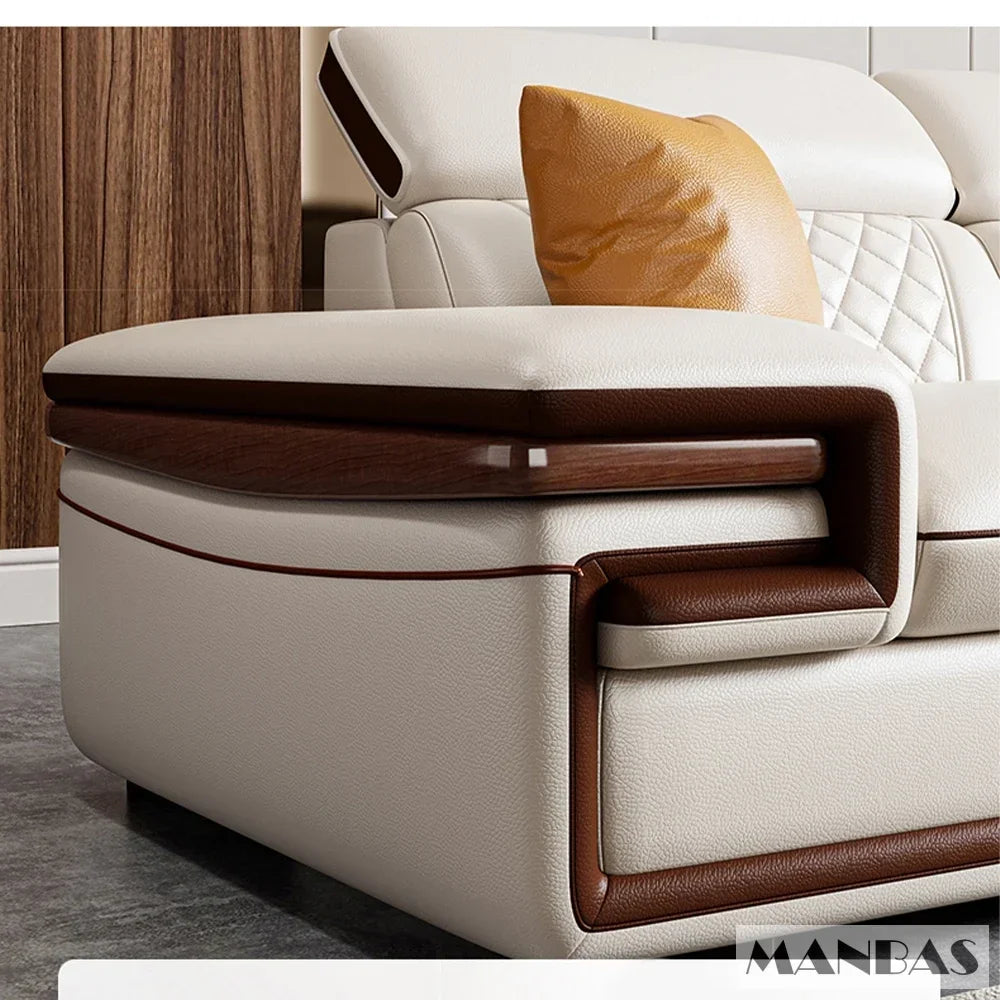 MINGDIBAO Premium Italian Genuine Leather Sofa Set with Bluetooth