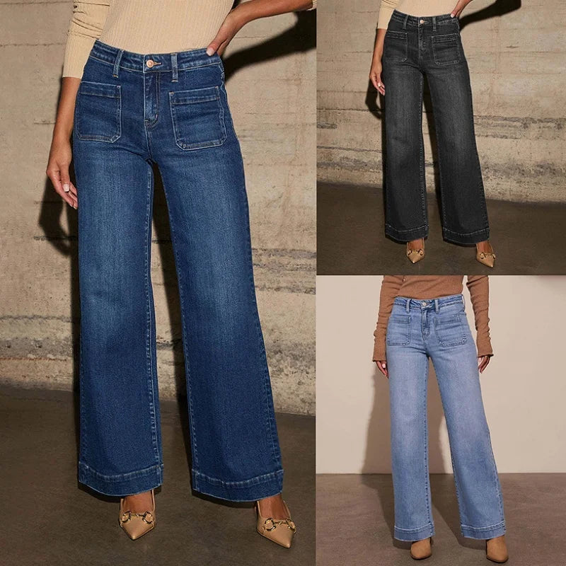 Women's New Europe and the United States High-Waisted Jeans Women's 2025 Spring Thin Wide-Leg Retro Temperament Straight Pants