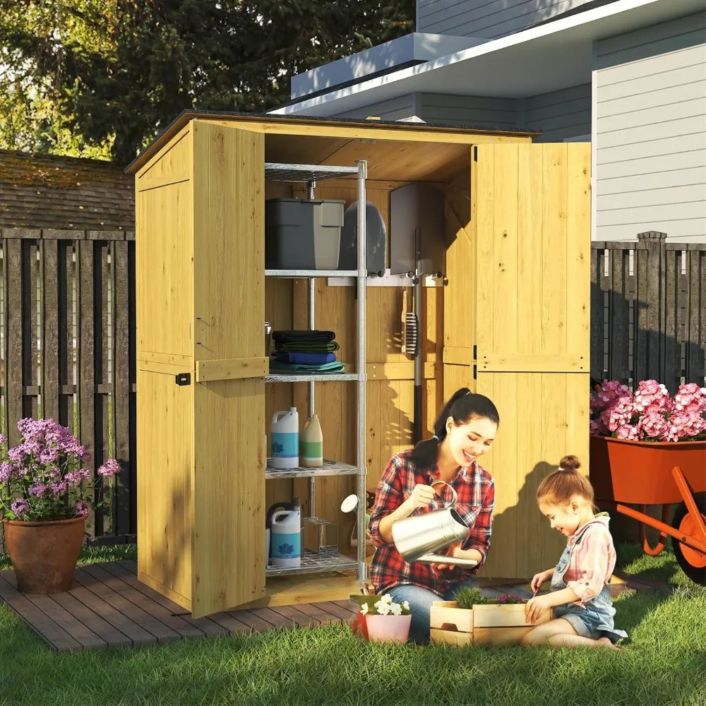 4.6x2.2 FT Outdoor Garden Storage Shed Waterproof Wood Tool Shed with Floor Modern Yellow Solid Wood Cabinet