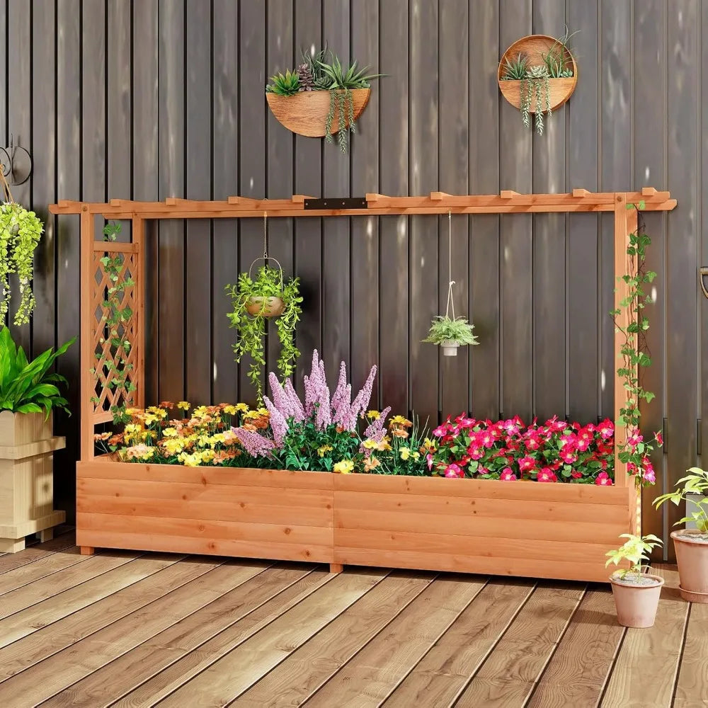 Raised Garden Bed with Trellis & Hanging Roof Planter