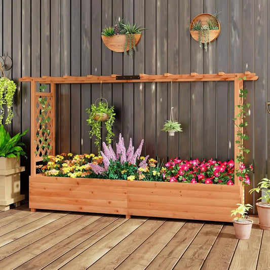 Raised Garden Bed with Trellis & Hanging Roof Planter