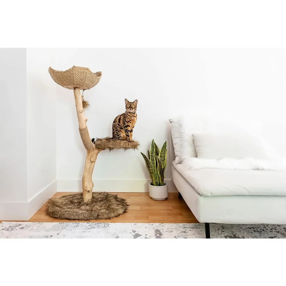 Wooden Cat Tree Tower, Modern Single Branch Wood Cat Tree, Cat Climbing, Furniture for , Gift,