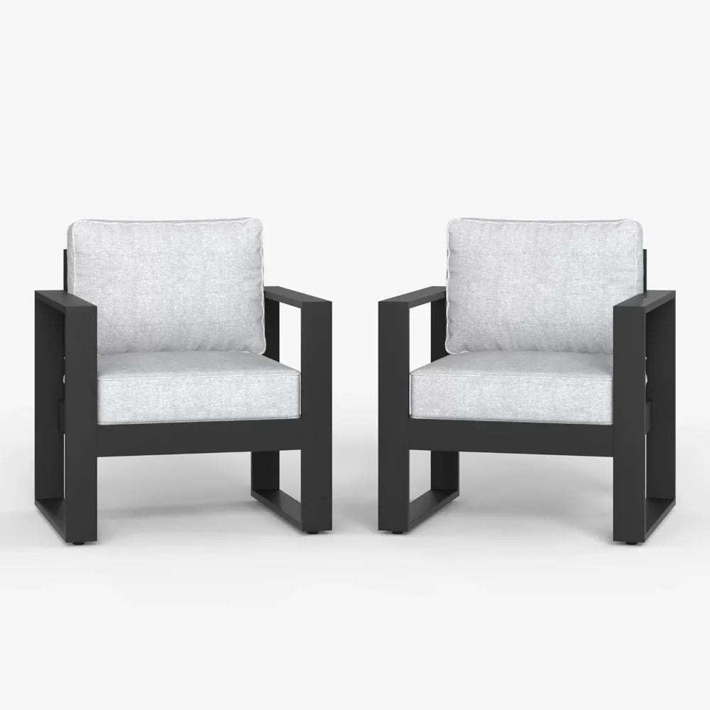 Outdoor Patio Aluminum Armchairs Set Of 2 With Cushions