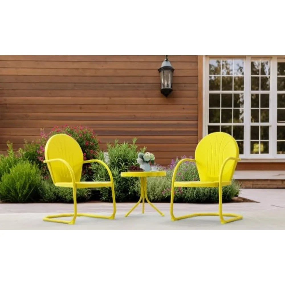 Retro Metal Patio Bistro 2 Motion Armchairs And Table Set