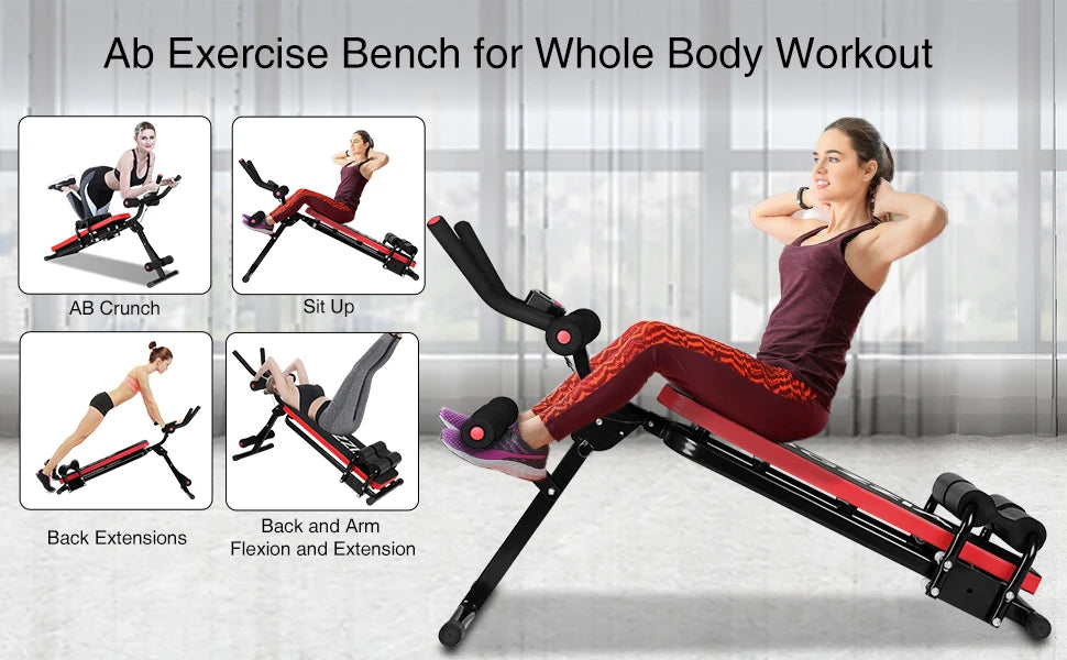 Adjustable Ab Exercise Bench Foldable Sit Up Bench with LCD Monitor Full Body Workout Machine Home Fitness Equipment