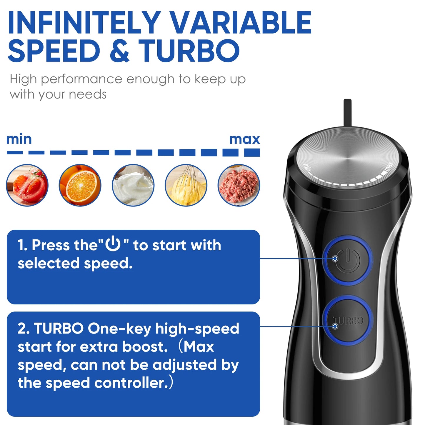 BioloMix 5 in 1 Immersion Hand Blender 1500 Watt Powerful Stainless Steel Blade Food Processor Smoothie Maker Baby Food Puree Tool