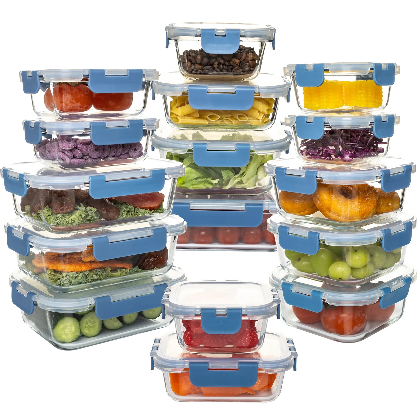 16 Piece Glass Food Storage Containers Set Leakproof Airtight BPA Free Microwave Oven Safe Stackable Kitchen Organizers