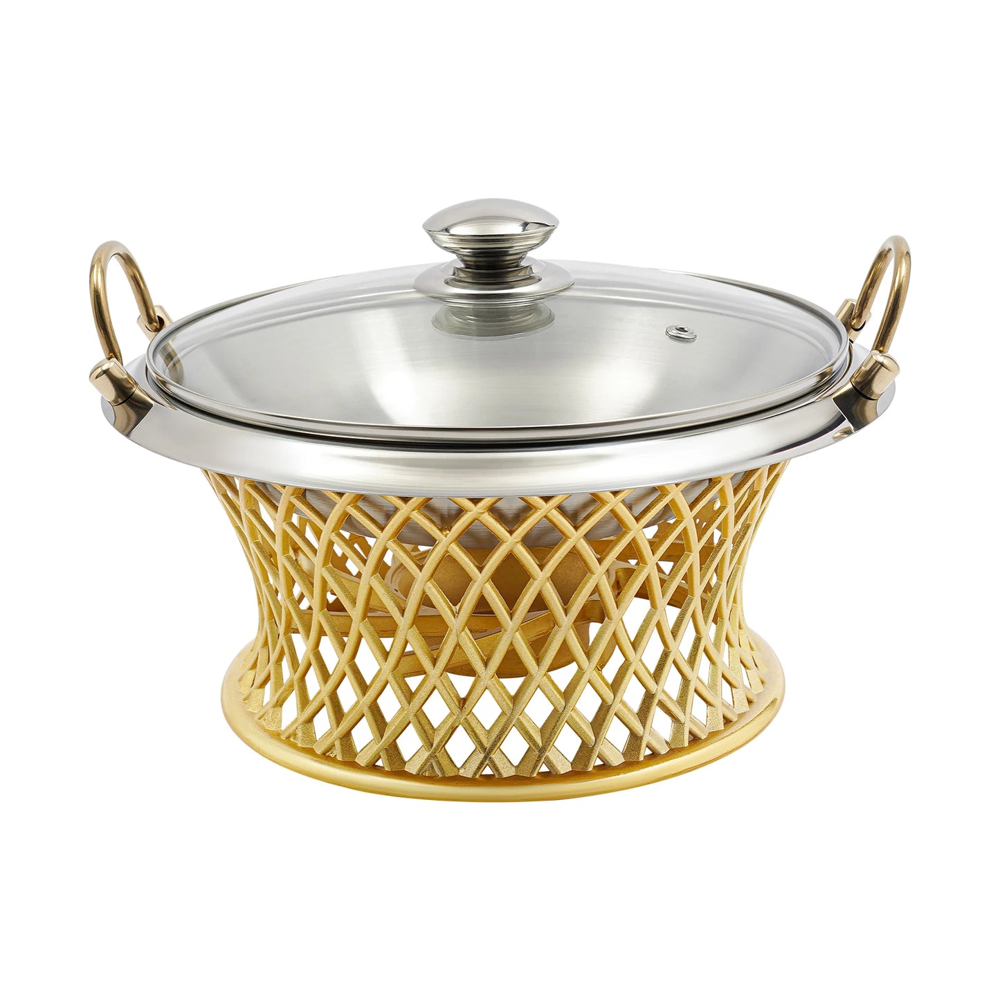 24cm round Stainless Steel Chafing Dish with Lid for Wedding BBQ Party Decoration Kitchen Essential Aluminum Alloy Pot