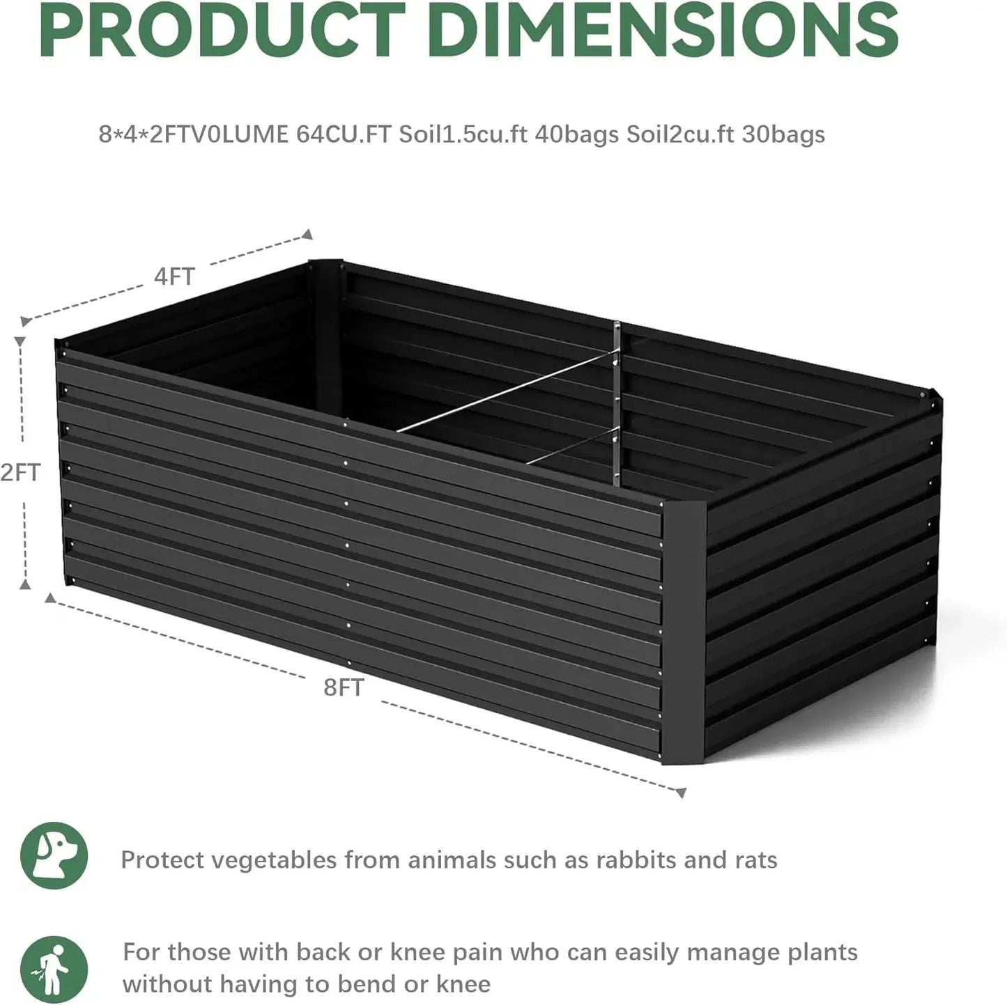 4pcs 8x4x2ft Galvanized Raised Garden Bed Deep Root Planter