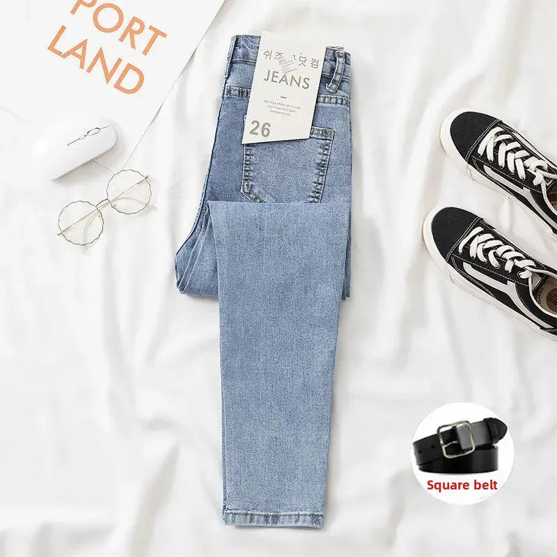 Black Grey Jeans Women's Slimming Cropped Pants Chic Versatile Student Short Trousers Long Pants Slim Fit Sihouette Smoothing