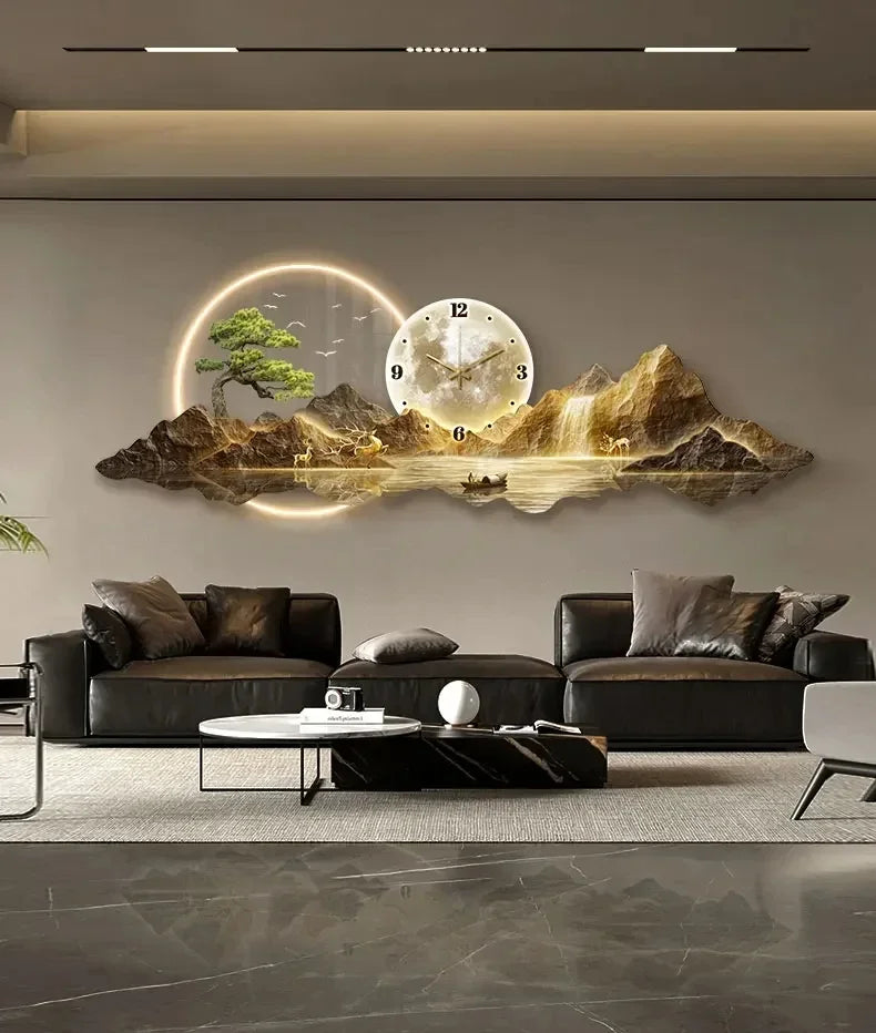 Luxury Minimalist Wall Clock with LED Aesthetic for Living Room Silent Nordic Home Decoration