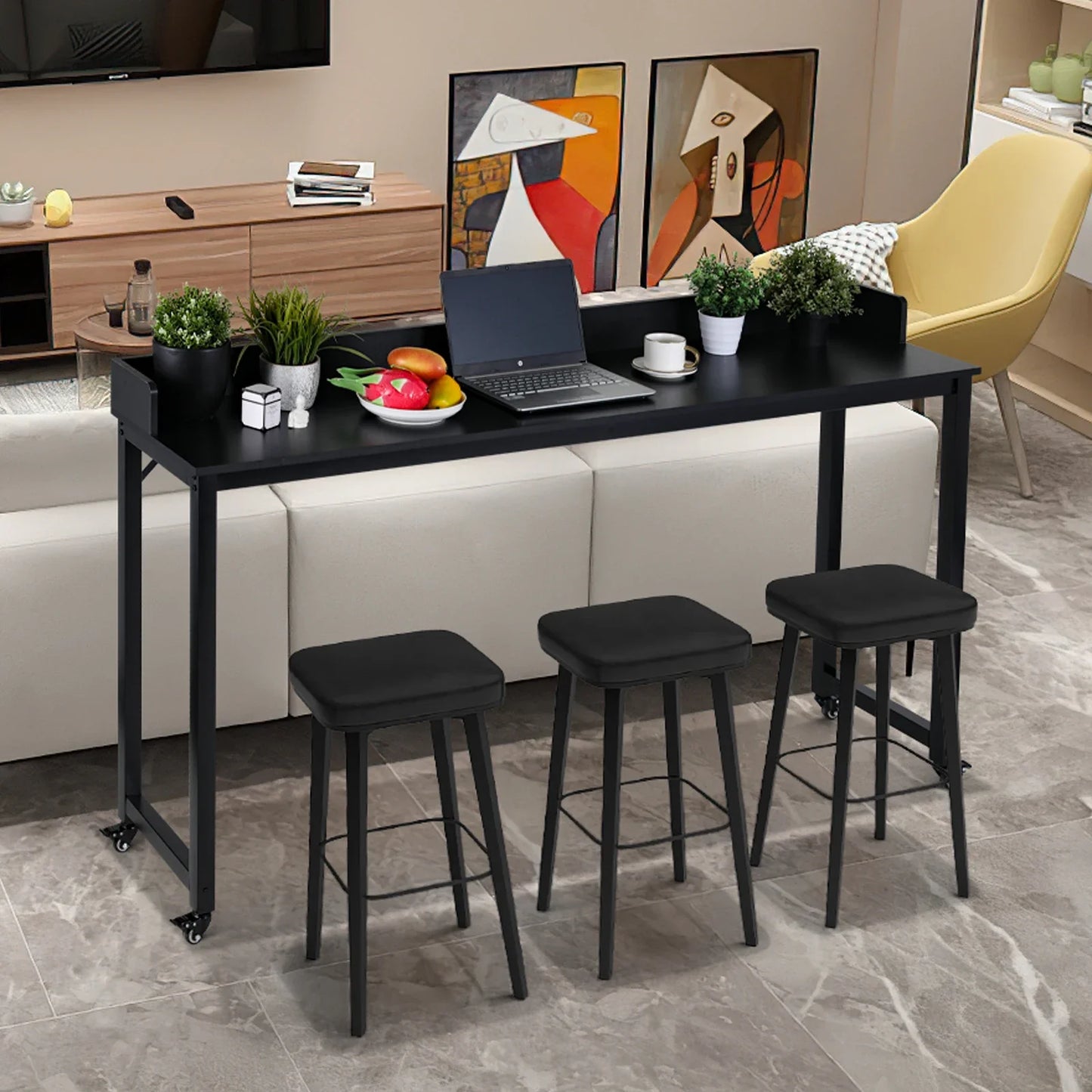 Overbed Table with Wheels for Full/Queen Size Bed Frame Multi-Functional Mobile Computer Desk Standing Workstation Laptop Cart