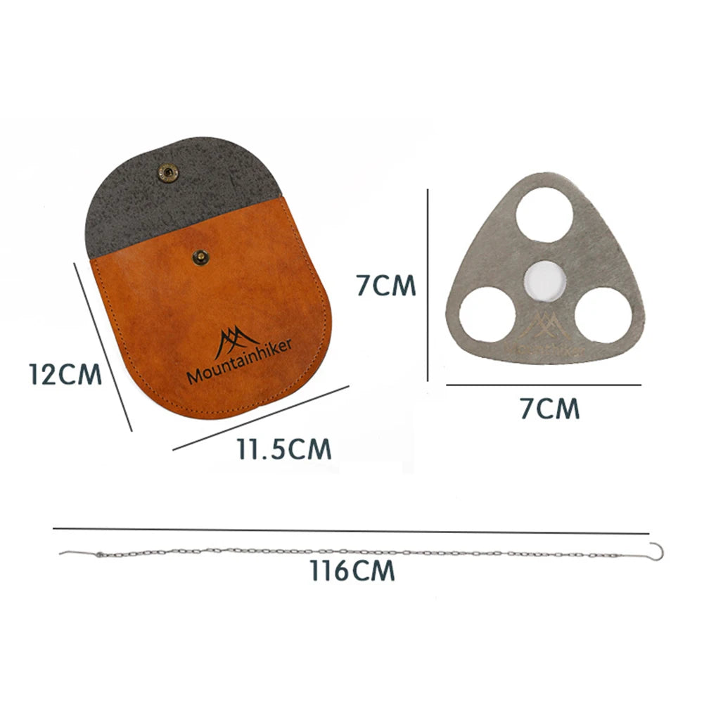 Cooking Pot Pan Tripod Mount Stainless Steel Camping Tripod Hanging Pot Bracket with Leather Storage Bag for Hiking and Bushcraft