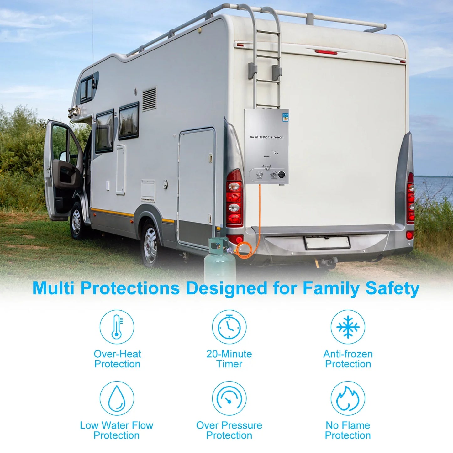 VEVOR Stainless Steel Tankless Gas Water Heater LPG Propane Boiler 6L-18L for Home Kitchen Demand Hot Water