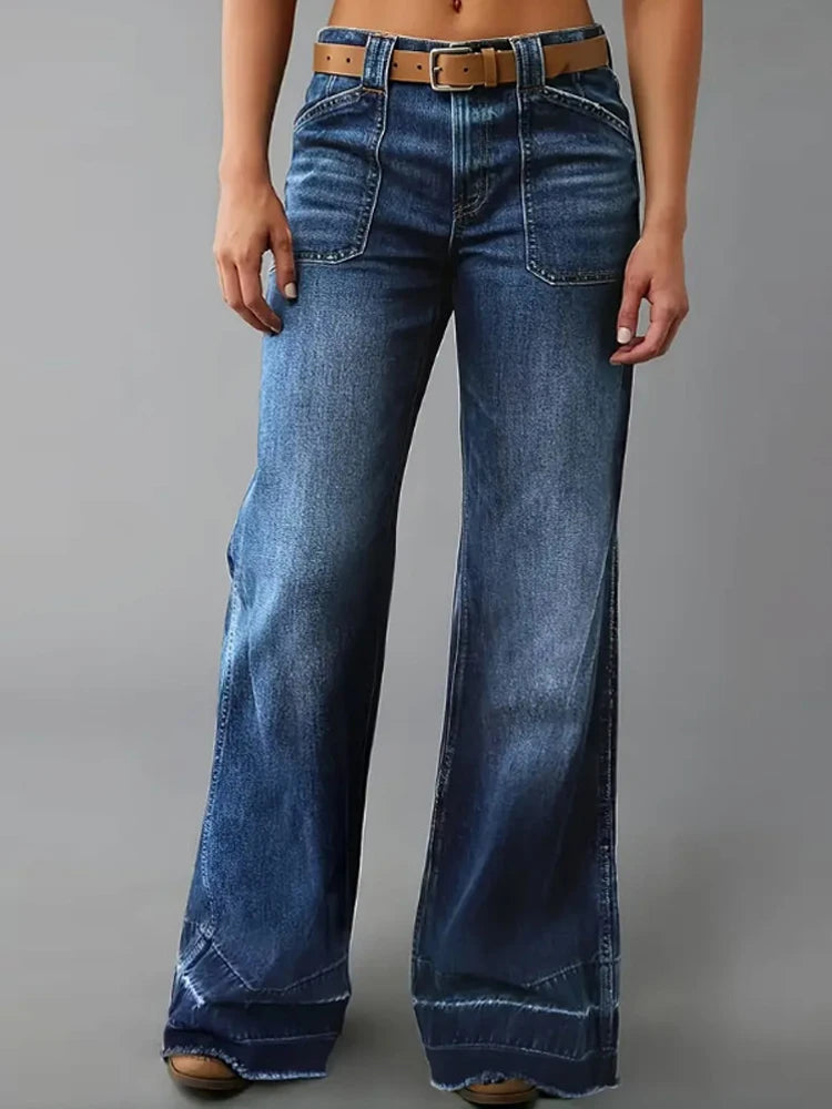 Women's Street Denim Jeans 2025 Autumn Patchwork High Waist Zipper Fly Ripped Retro Long Pants