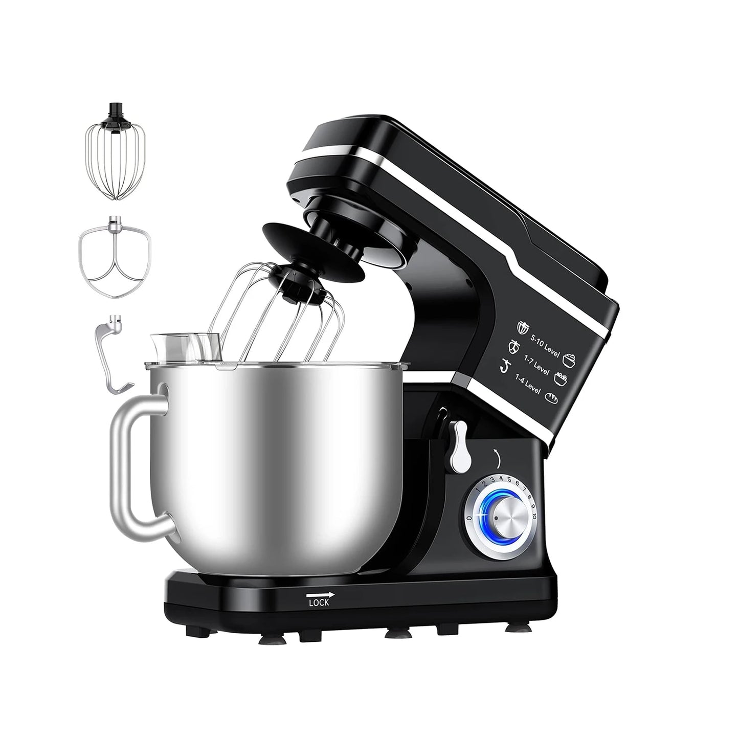 Electric Food Mixer 7.5QT 600W 10 Speed Tilt Head Stand Mixer Stainless Steel Bowl 3 In 1 Kitchen Countertop Mixer by Adoolla