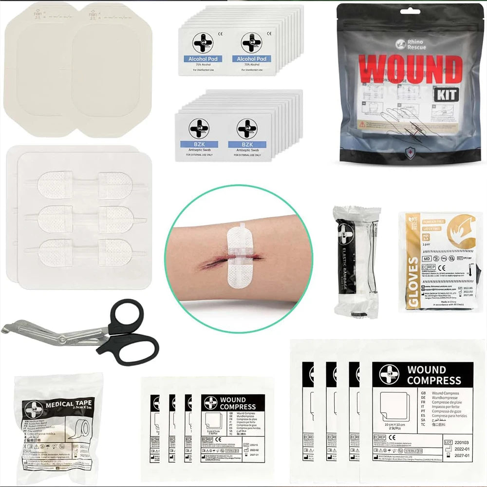 RHINO RESCUE Zip Stitch 6pcs with Wound Dresssings, Wound Closure Strips, Zipstitch Laceration Closure Kit for Cut Care Band-aid