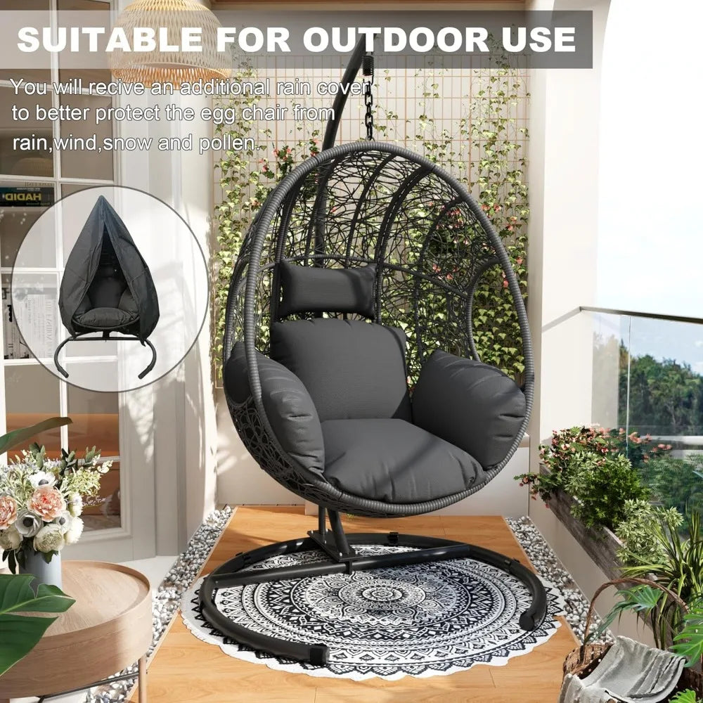 XMSJ Wicker Egg Chair Swing With Stand 400 Lb Capacity