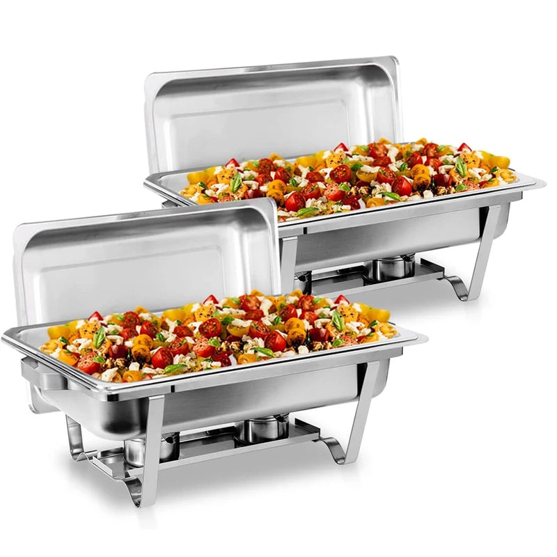 8QT Chafing Dish Buffet Set Stainless Steel Food Warmer Kit with Lids & Holders 2/4/6 Pack for Restaurant Catering Parties Weddings