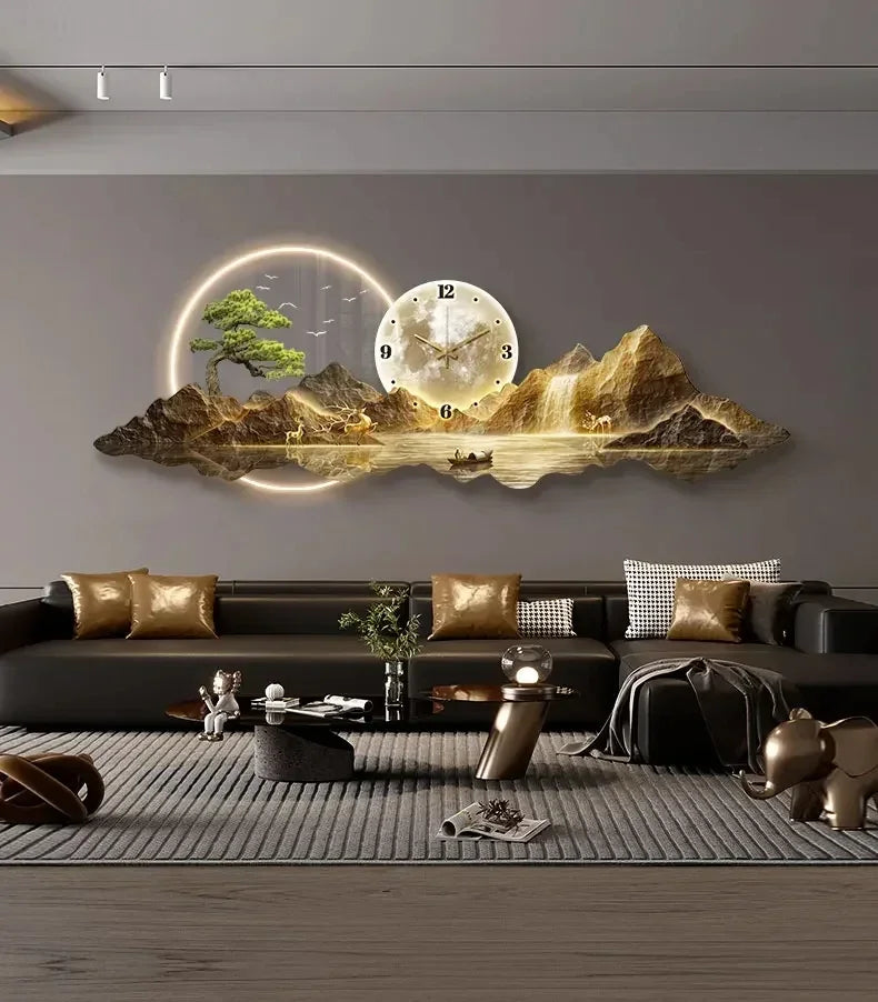 Luxury Minimalist Wall Clock with LED Aesthetic for Living Room Silent Nordic Home Decoration