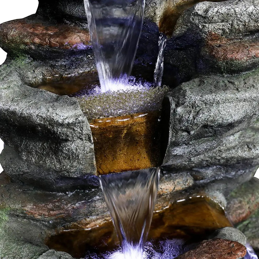 Fiber-Reinforced Resin Water Fountain with 5 LED Lights, Adjustable Flow, UL Certified Pump, 15.3x11.2x32.6in, Easy Setup