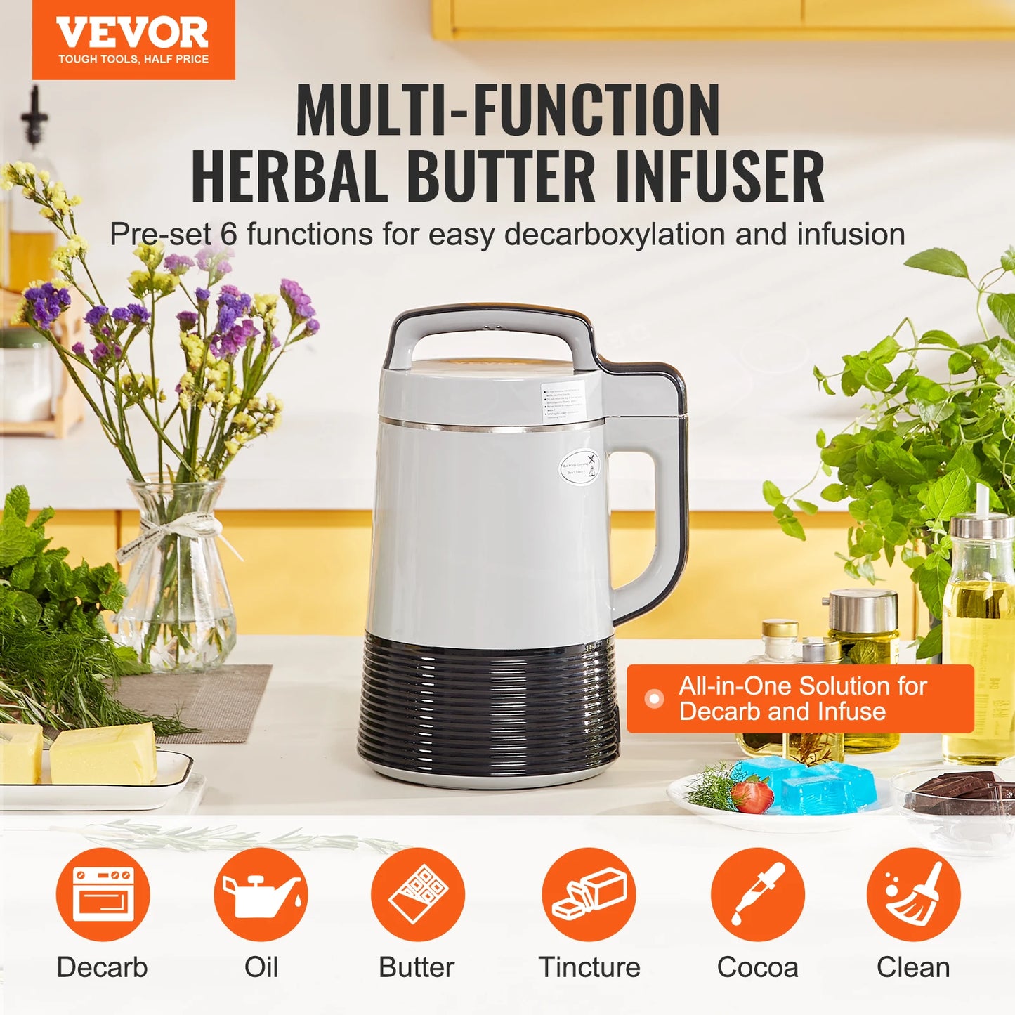 VEVOR Butter Maker Machine with Herbal Infuser Oil Infusion Magic Butter Machine Customizable Temperature 40.6oz Capacity 900W Power
