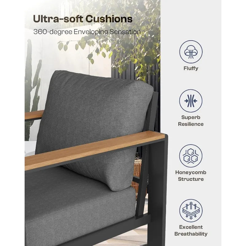 Hign-concerned Aluminum Patio Set With Cushions And Table