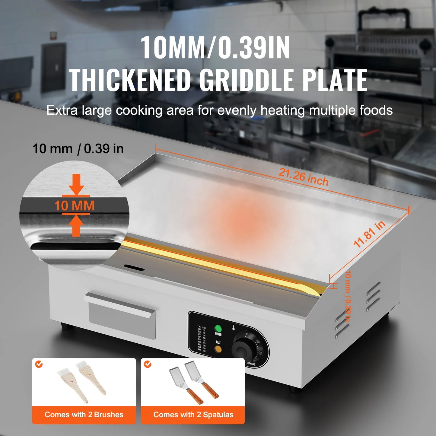 SucceBuy 3200W Commercial Electric Griddle Countertop Flat Top Grill for Home and Restaurant Use Temperature Range 122 to 572 Degrees Fahrenheit