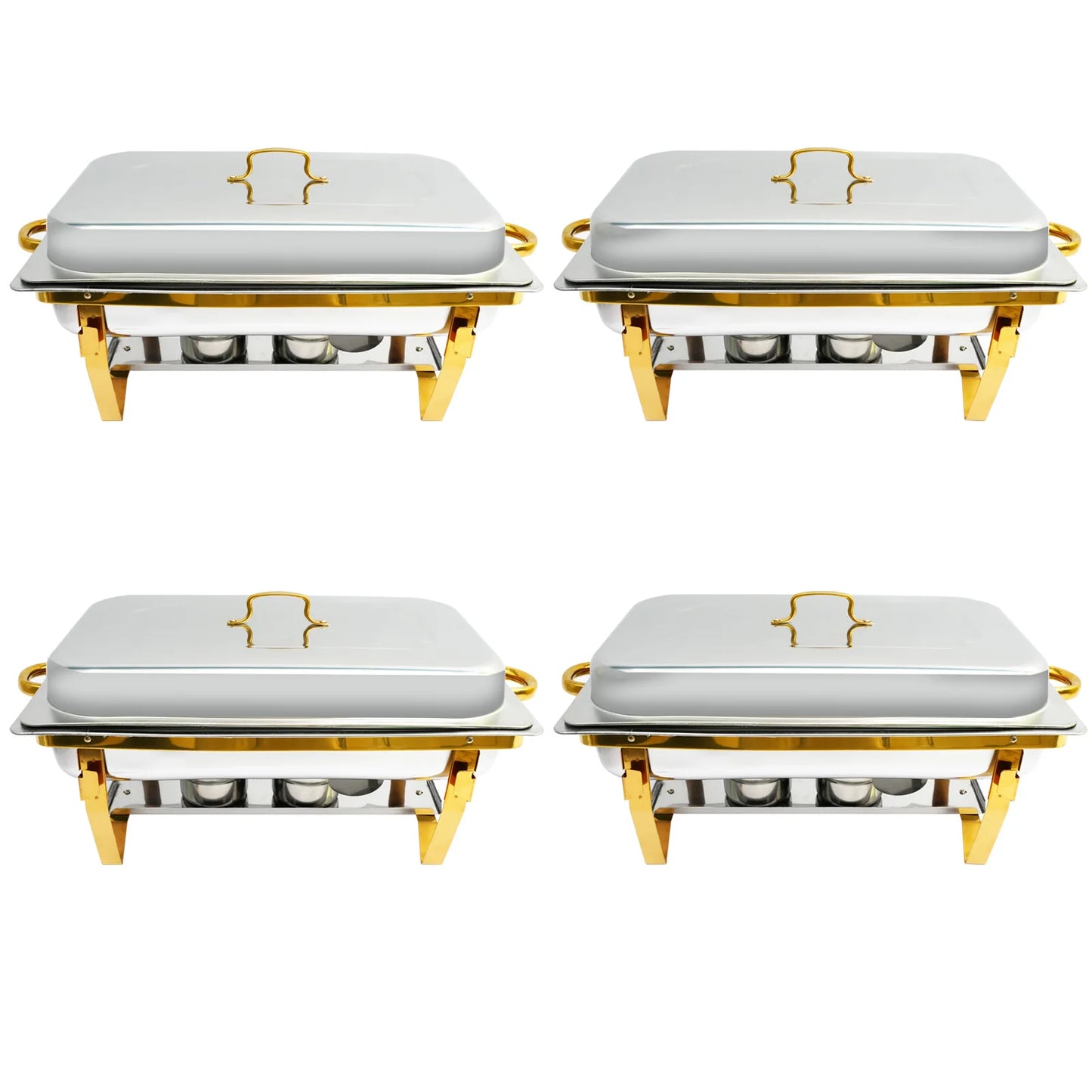 4 Pack Rectangular Chafing Dishes Set 8QT 9QT Semi Gold Plated Stainless Steel Buffet Warmer for Hotel Catering or Wedding Parties