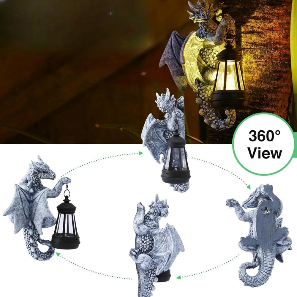 Dragon Tree Hugger Solar Lantern Garden Statue Resin Dragon Decor for Outdoor Yard Gift