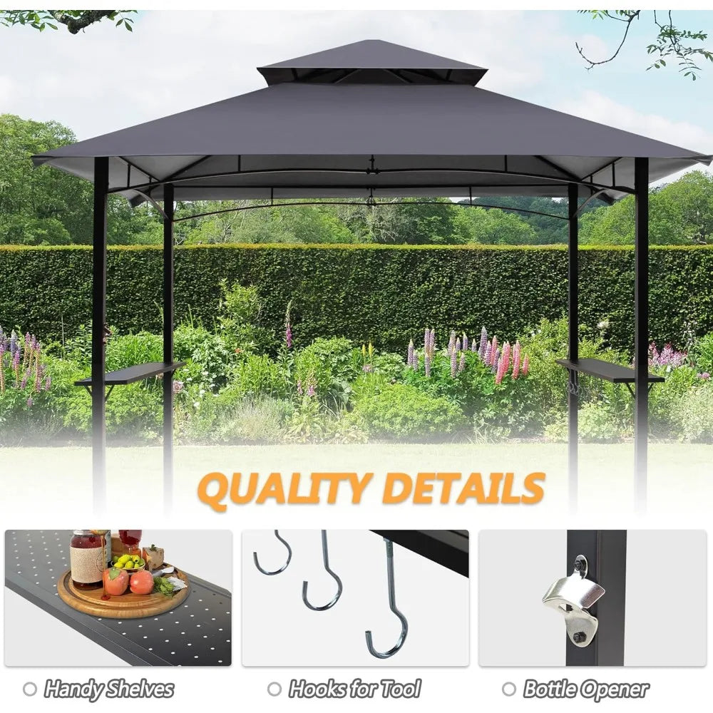 XMSJ Outdoor Grill Gazebo Canopy With LED Lighting Shelter