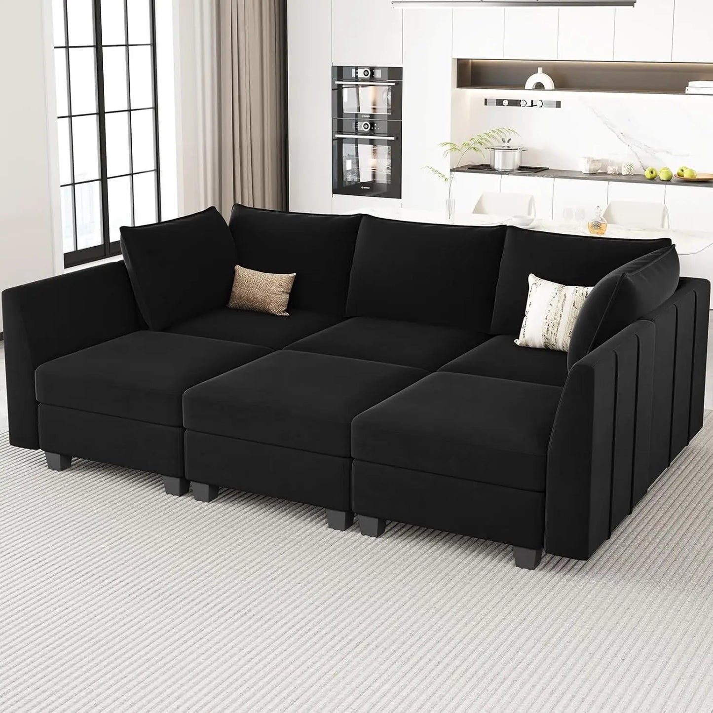 Large Modular Sectional Sofa Sleeper Couch with Storage Velvet Sectional Sofa Bed for Living Room 9 Seats
