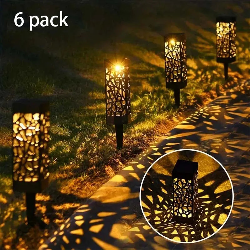 6PCS Solar Powered LED Garden Stake Lights Decorative Hollow-Out Lawn Lamps, Waterproof Outdoor Landscape Lighting
