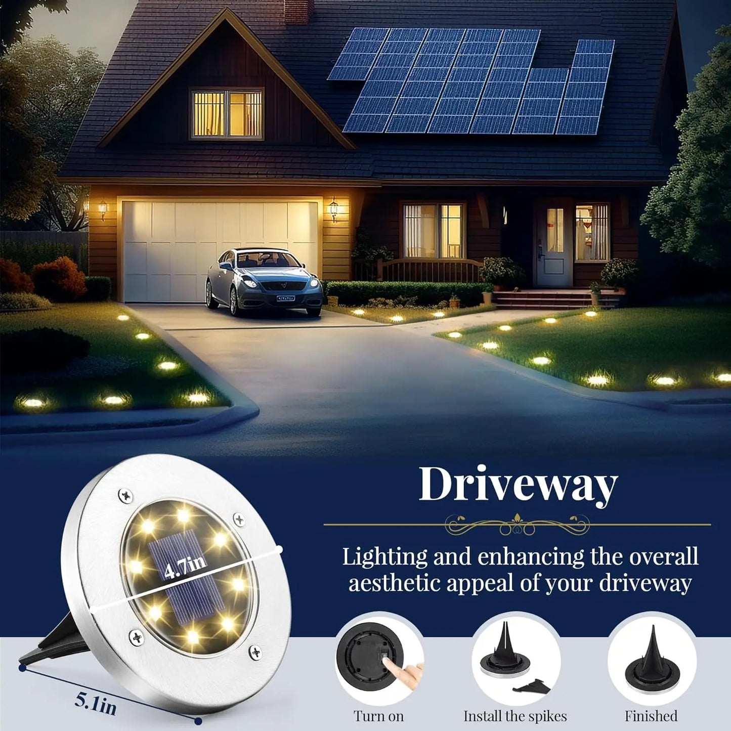 4 or 8 Pieces Solar Lights Outdoor 8 LED Solar Landscape Lighting for Garden Yard Pathway Cool or Warm White