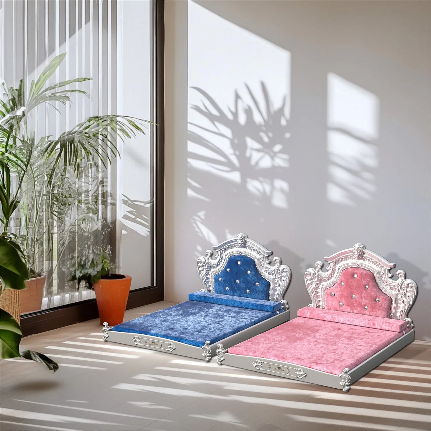 Bingopaw Dutch Velvet Pet Bed with Headboard European Style Luxury Dog Cat Bed for Medium to Large Breeds Eco-Friendly Nylon