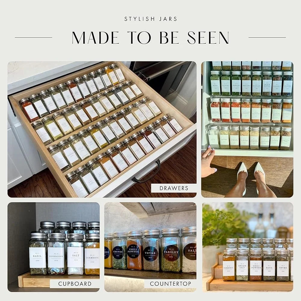 36 Pack Glass Spice Jars with Metal Lids and Labels Clear Storage Containers Kitchen Seasoning Organization Gift Set